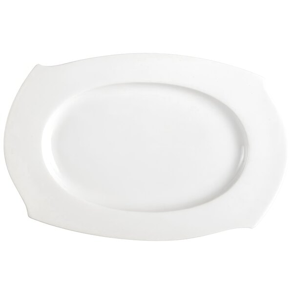 A white oval platter with a curved edge.