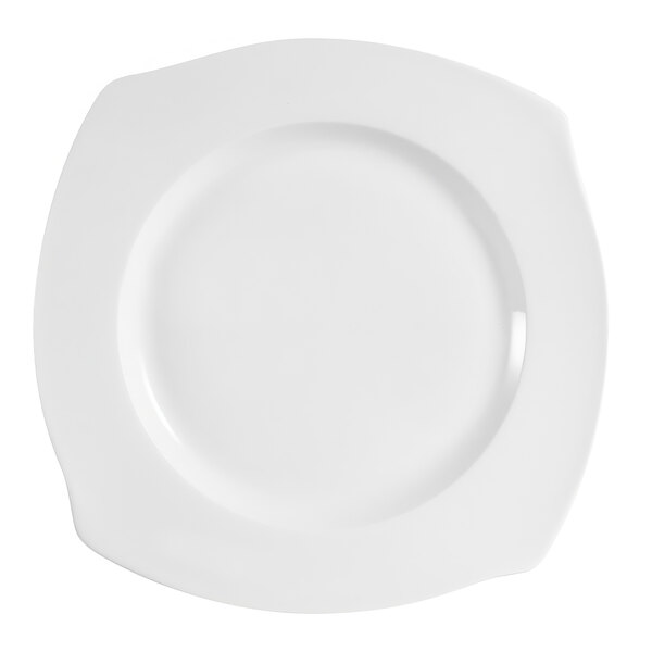 A CAC Philadelphia super white porcelain plate with a square edge.