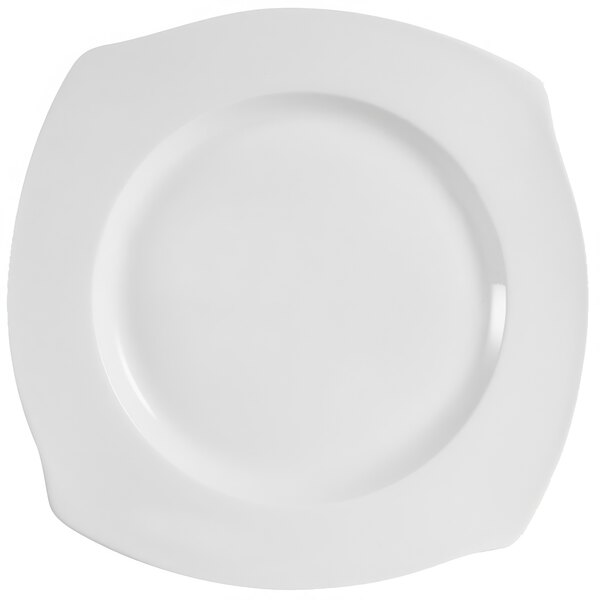 A CAC Philadelphia white porcelain plate with a square edge.