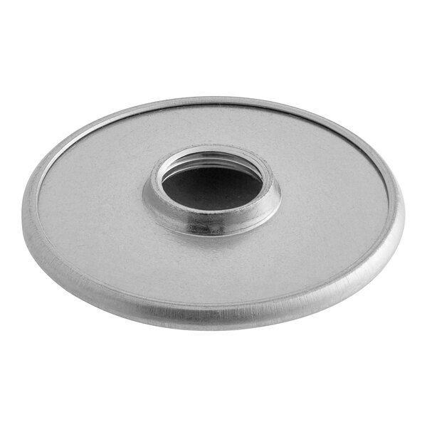 A silver round stainless steel Bunn sprayhead with 6 holes.