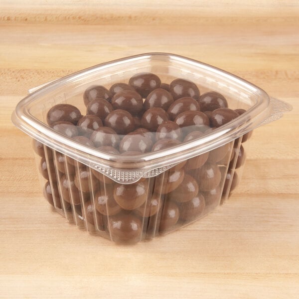 16 oz. Clear Shallow Hinged Lid Deli Container RPET Take Away Fast Food  Plastic