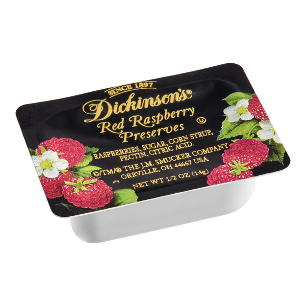 Dickinson's Pure Cascade Mountain Red Raspberry Preserves .5 oz. Portion Cups - 200/Case