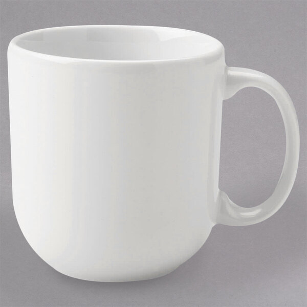 A white Homer Laughlin china cafe mug with a handle.