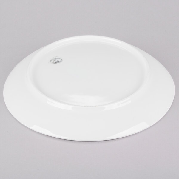 A white Homer Laughlin china platter with a logo on it.