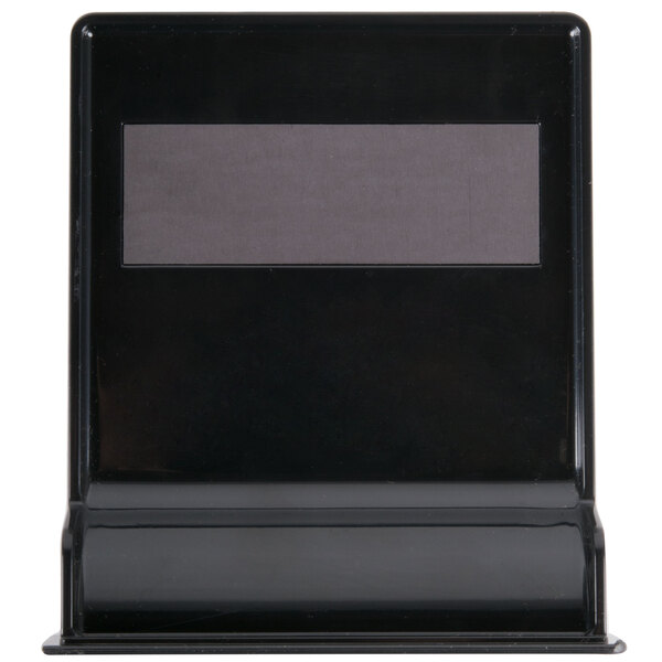 A black rectangular object with a grey rectangular label with black border.