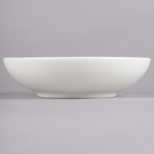A Homer Laughlin bright white china soup bowl on a white background.