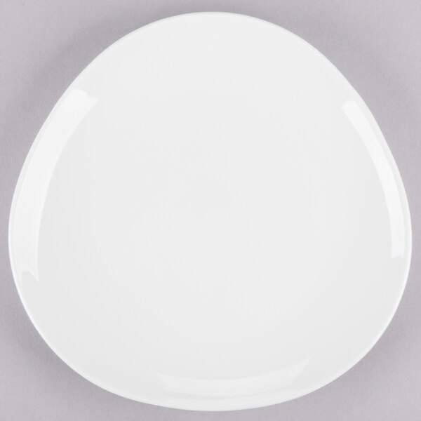 A Homer Laughlin bright white china plate with a white rim.