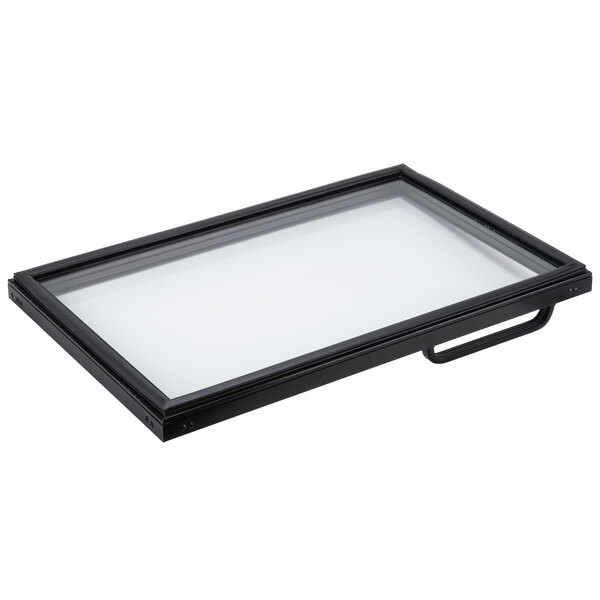 A black rectangular door with a white surface.