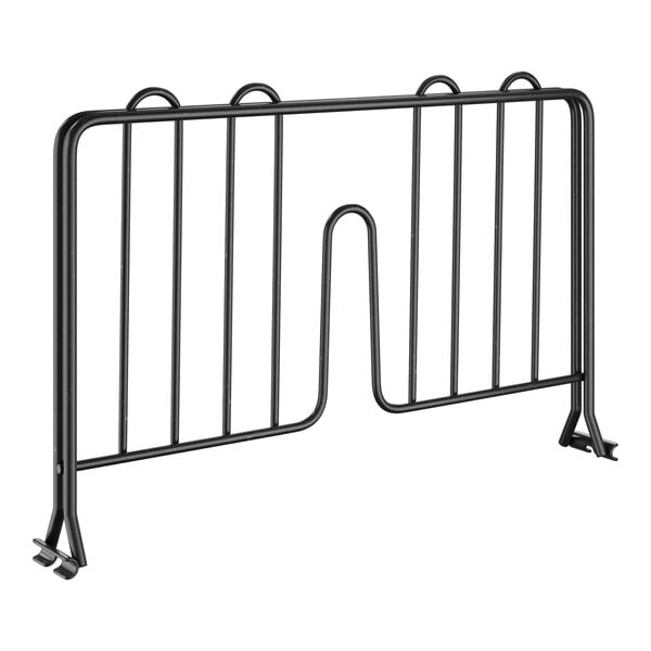 A black metal wire shelf divider with two bars.