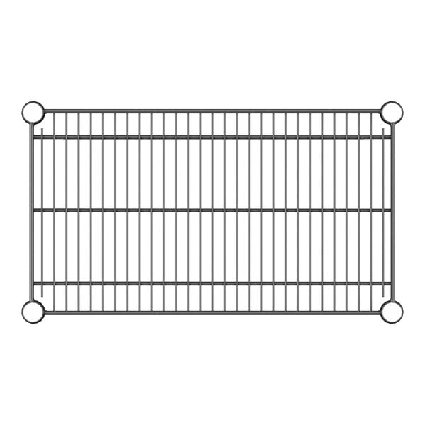 A black metal Regency wire shelf with circles on it.