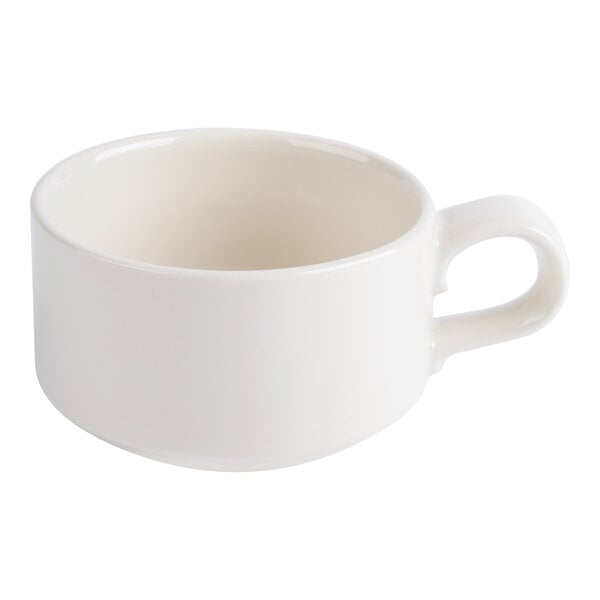 A plain, ivory-colored ceramic mug with a handle, shown on a white background.