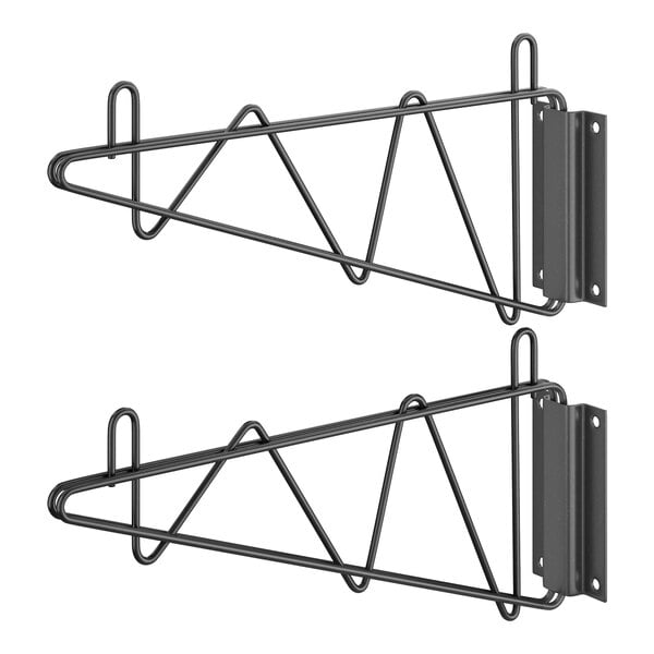 A pair of black Regency wall mounting brackets with hooks.