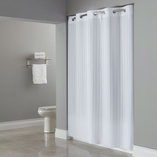 Hookless Hbh35vic0177 White Victorian Stripe Shower Curtain With Hookless Hbh35vic0177 White Victorian Stripe Shower Curtain With Matching Flat Flex On Rings And Weighted Corner