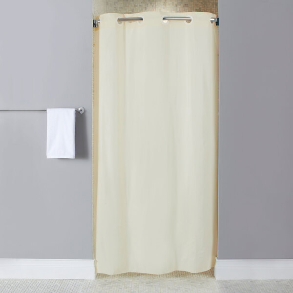 Hookless HBH10GA054274 Beige Stall Size 10-Gauge Vinyl Shower Curtain with  Matching Flat Flex-On Rings and Weighted Corner Magnets - 42 x 74