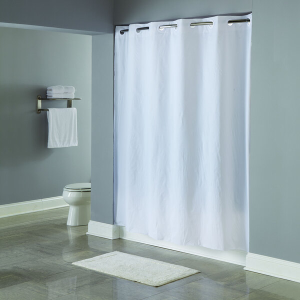 Hookless Hbh16snd0174 White 5 Gauge Peva One Planet Shower Curtain With Matching Flat Flex On Rings And Weighted Corner Magnets 71 X 74
