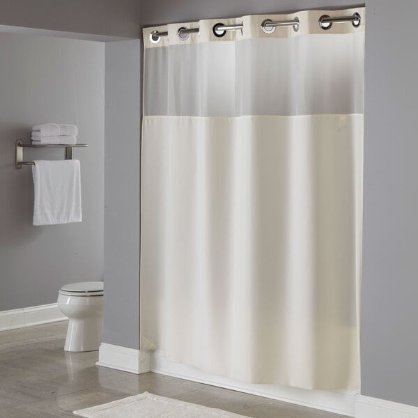 Hookless HBH49MYS05SL74 Beige Illusion Shower Curtain with Chrome ...