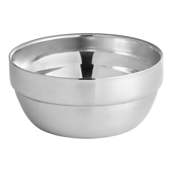 A round double wall stainless steel serving bowl with an 8 oz. capacity.