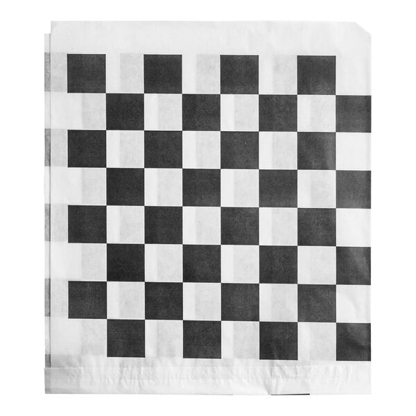 A black and white checkered paper liner or deli wrap.