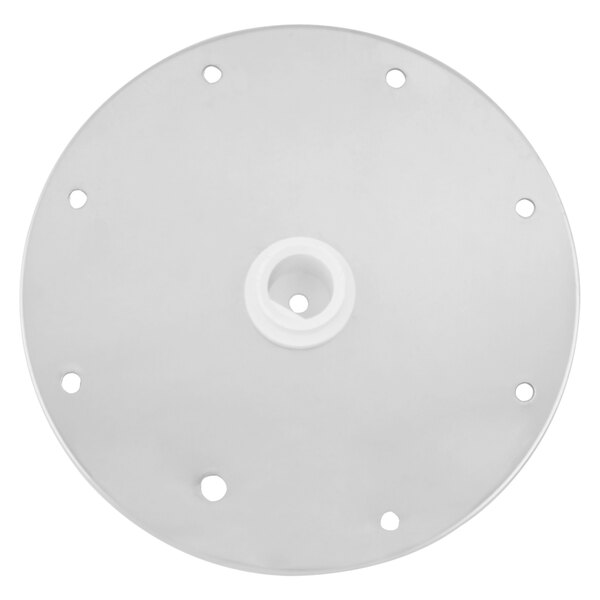 A white circular disc with holes.