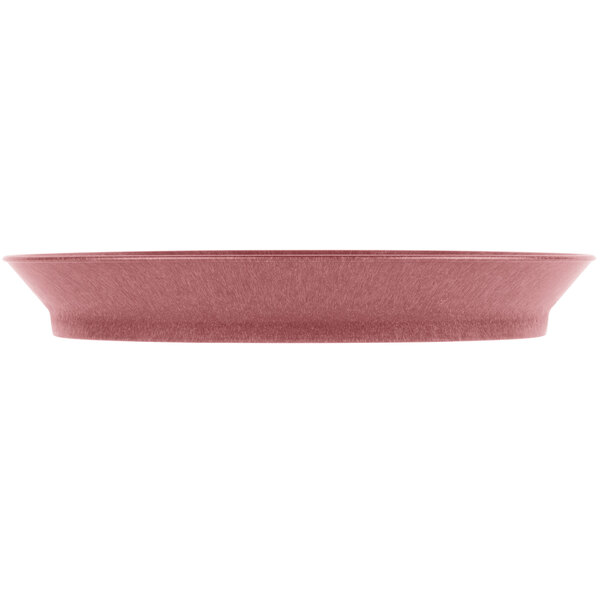 An oval raspberry polypropylene deli server with a short base.