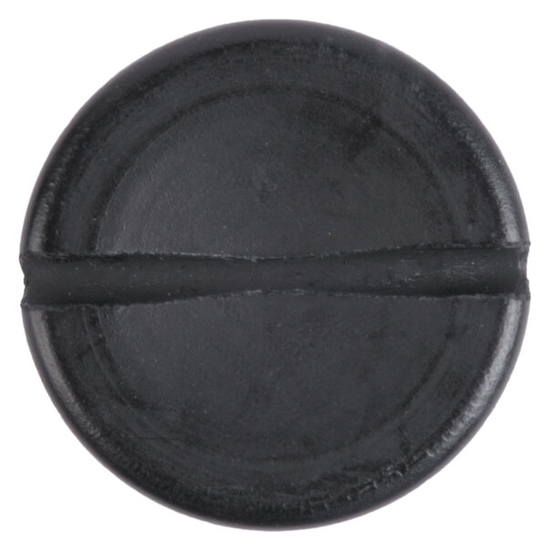 A black round Robot Coupe foot with a double cross.