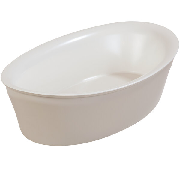 A white oval shaped bowl.