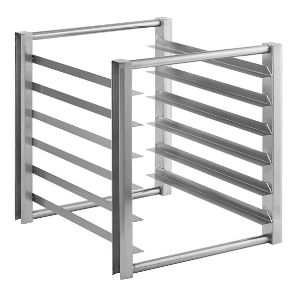 A Turbo Air half size sheet pan rack with seven metal bars.