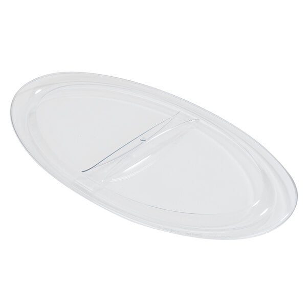 A clear plastic lid with a handle for a Carlisle Coldmaster crock.