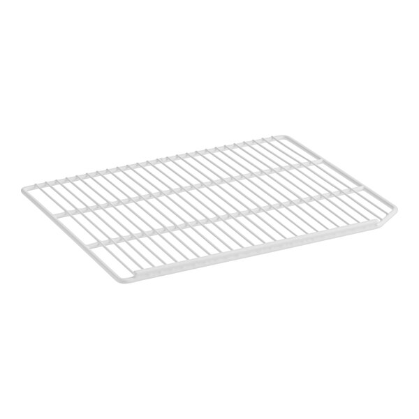 A white metal grid shelf.