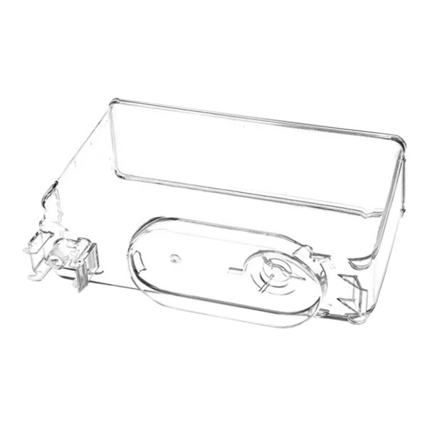A clear plastic container with a lid and a handle, the Grindmaster-Cecilware 22900-02011 bowl.