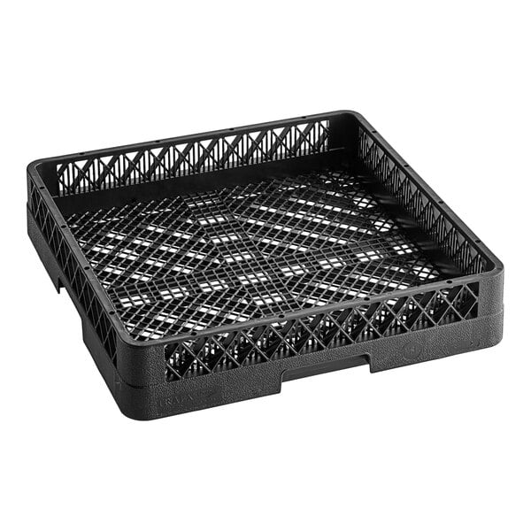 A black plastic crate with holes in it.