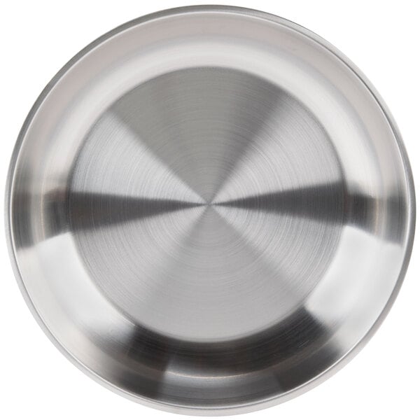 An American Metalcraft stainless steel seafood tray with a circular design.