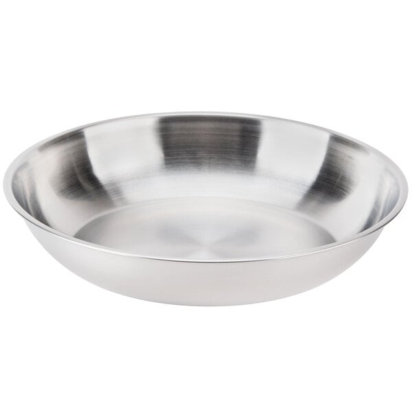 A stainless steel tray with a white background.