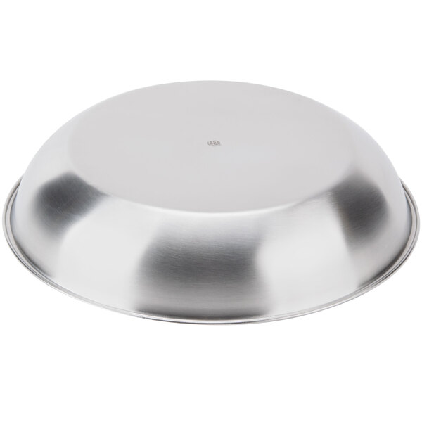 A close-up of a silver American Metalcraft stainless steel seafood tray.