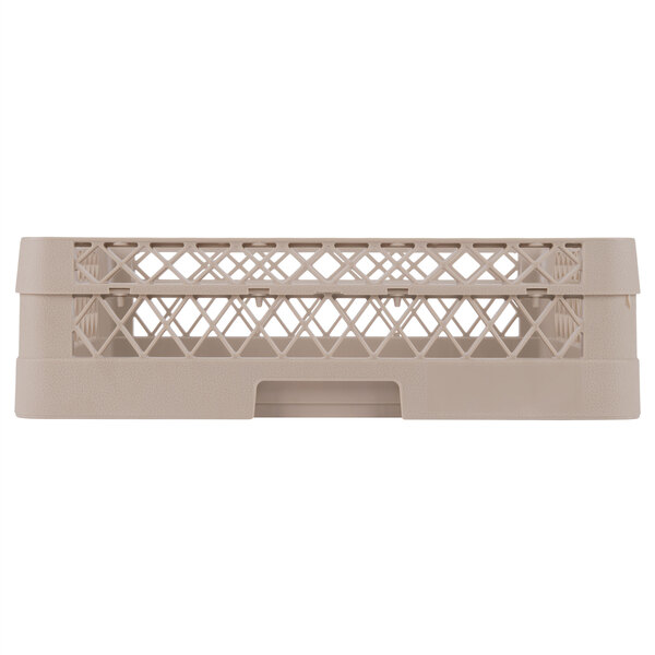 A beige plastic Vollrath Traex rack with wire mesh.