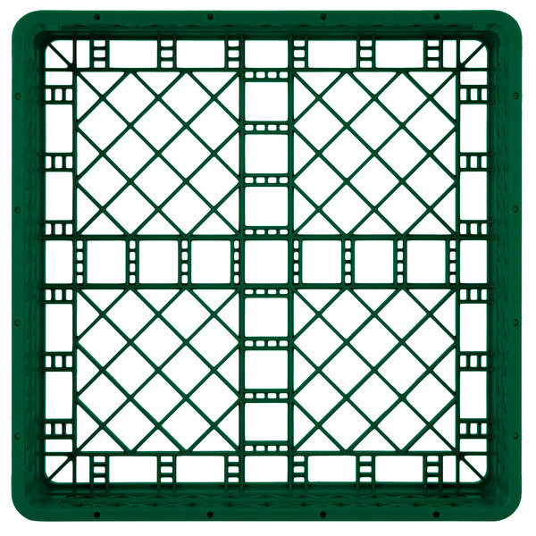 A green plastic Vollrath Traex dish rack with a grid pattern.