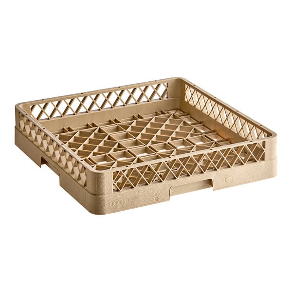 A beige Vollrath Traex open rack with a plastic basket.