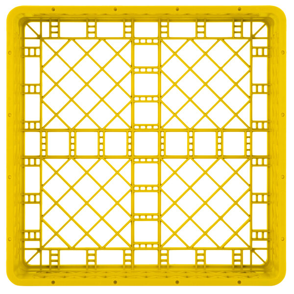 A yellow plastic rack with a grid pattern and 2 extenders.