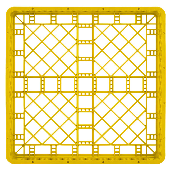 A yellow plastic crate with a grid pattern.