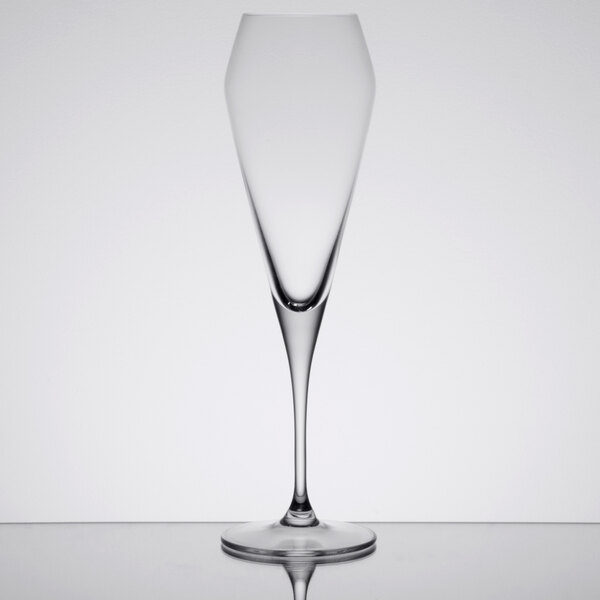 A clear Spiegelau Willsberger flute glass.