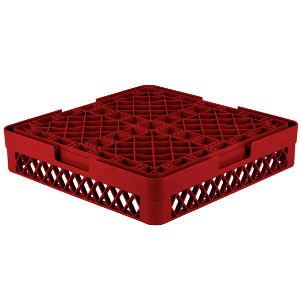A red plastic Vollrath Traex rack with four holes.