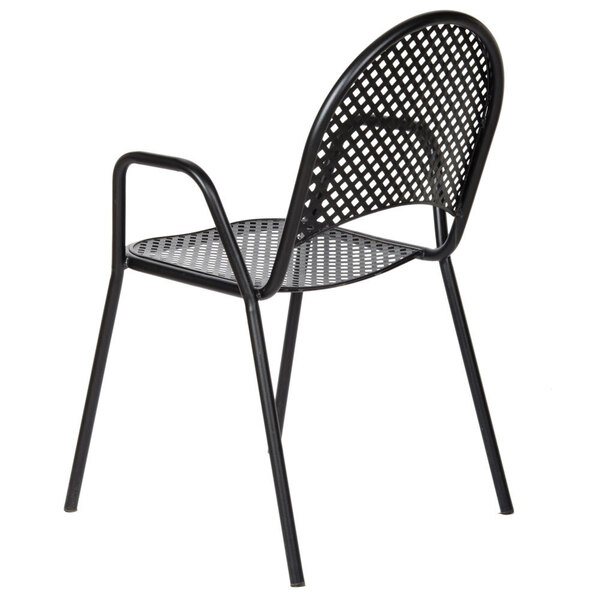 a black metal chair with a white background