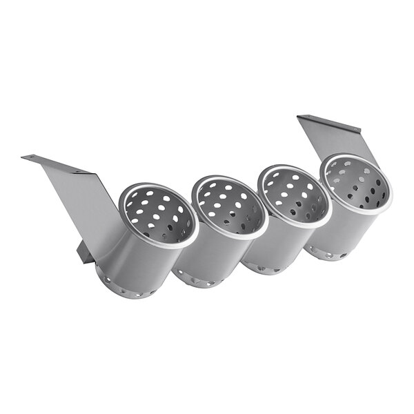 A Steril-Sil stainless steel flatware holder with 4 cylinders inside.