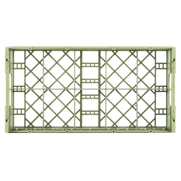 A green metal grid with 10 square compartments.