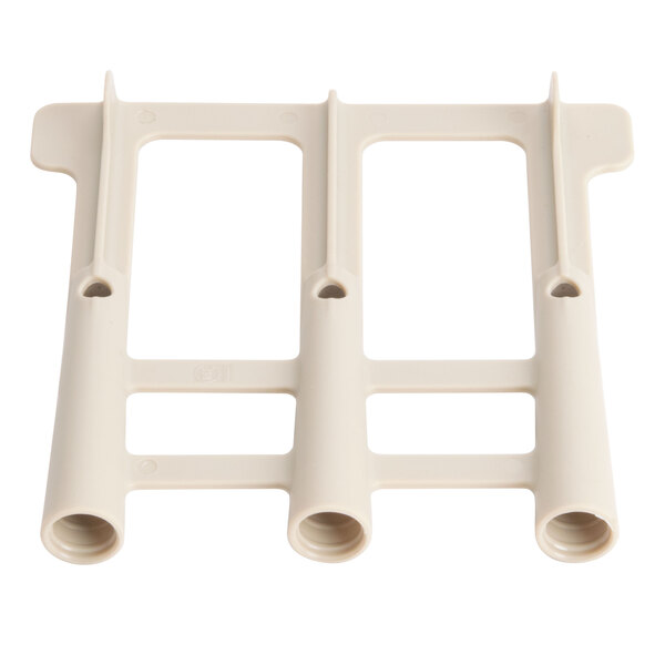 A white plastic Vollrath Traex extender peg with two holes.