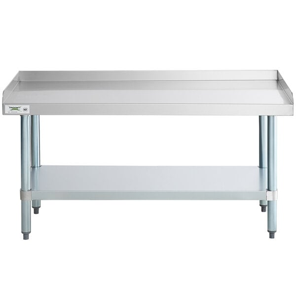 A Regency stainless steel equipment stand with a galvanized shelf.