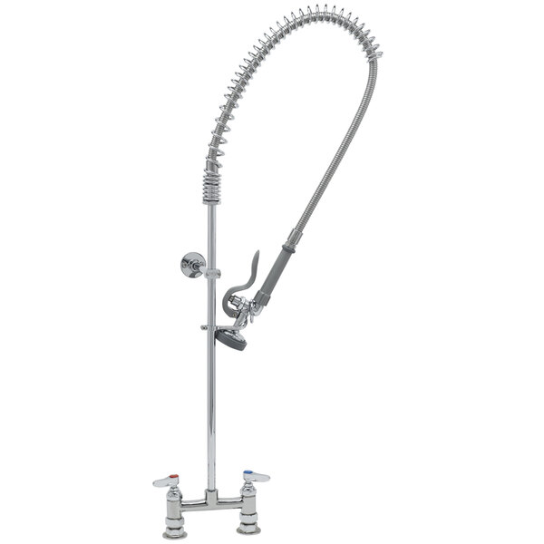 A T&S chrome pre-rinse faucet with a hose.