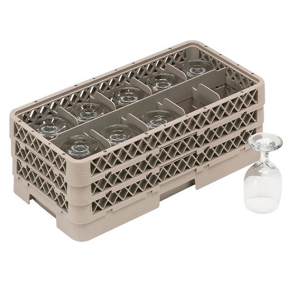 A beige Vollrath Traex glass rack holding clear glasses.