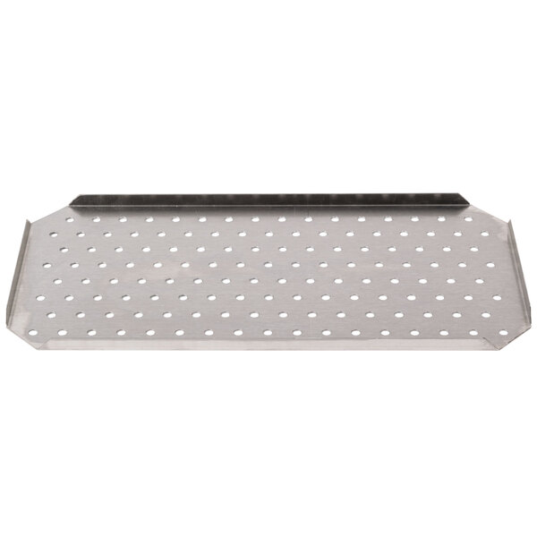 A stainless steel tray with holes for Nemco 8010 series roller grills.