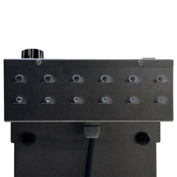 A black rectangular Paragon Mighty Corn Dog Fryer with wires and a light.